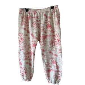 The Great Stadium Womens Sweatpant Size Large Red Cotton Elasticated Palm Print